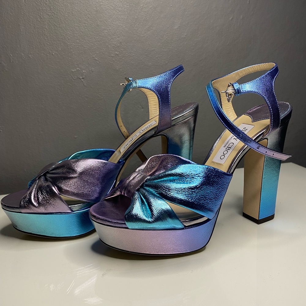 Jimmy Choo Iridescent Blue-Purple Platform Sandals - Picture 3 of 9